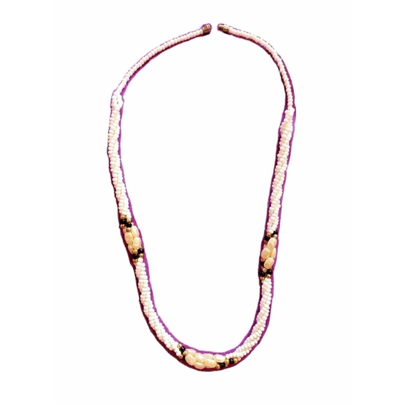 Vtg 80’s Freshwater Pearl Rice Nugget White Black Gold Braided Beads Necklace - Picture 1 of 4